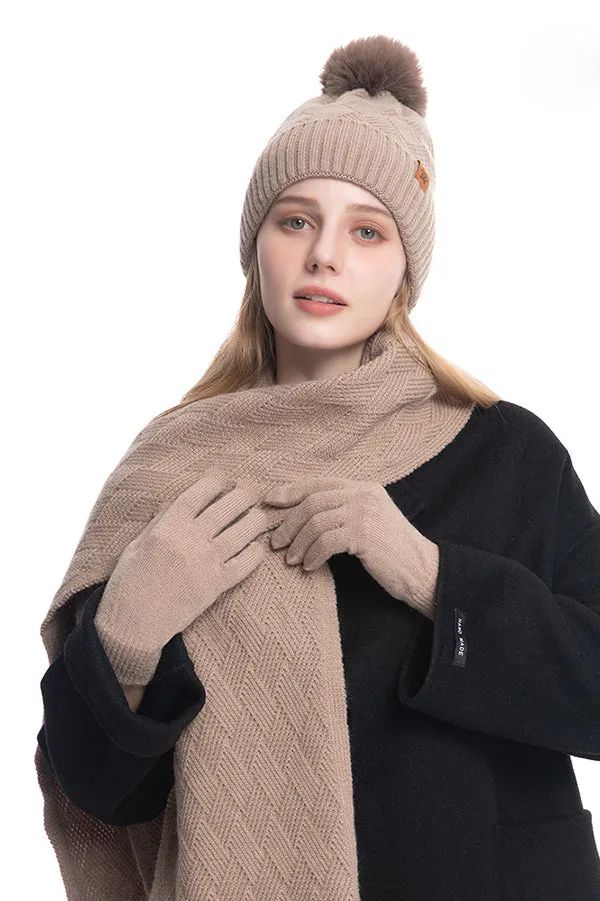 Autumn and Winter Warm Hat Scarf Gloves Three-piece Set