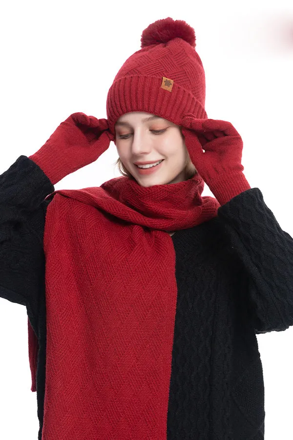 Autumn and Winter Warm Hat Scarf Gloves Three-piece Set