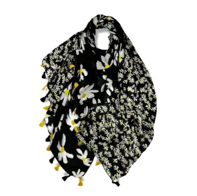 Black Daisy Scarf with Tassels