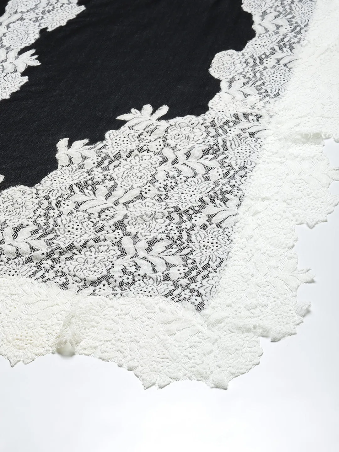 Black Shawl with white lace, winter shawls for women