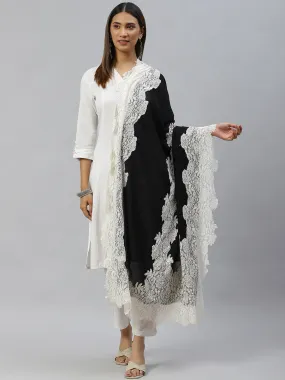 Black Shawl with white lace, winter shawls for women