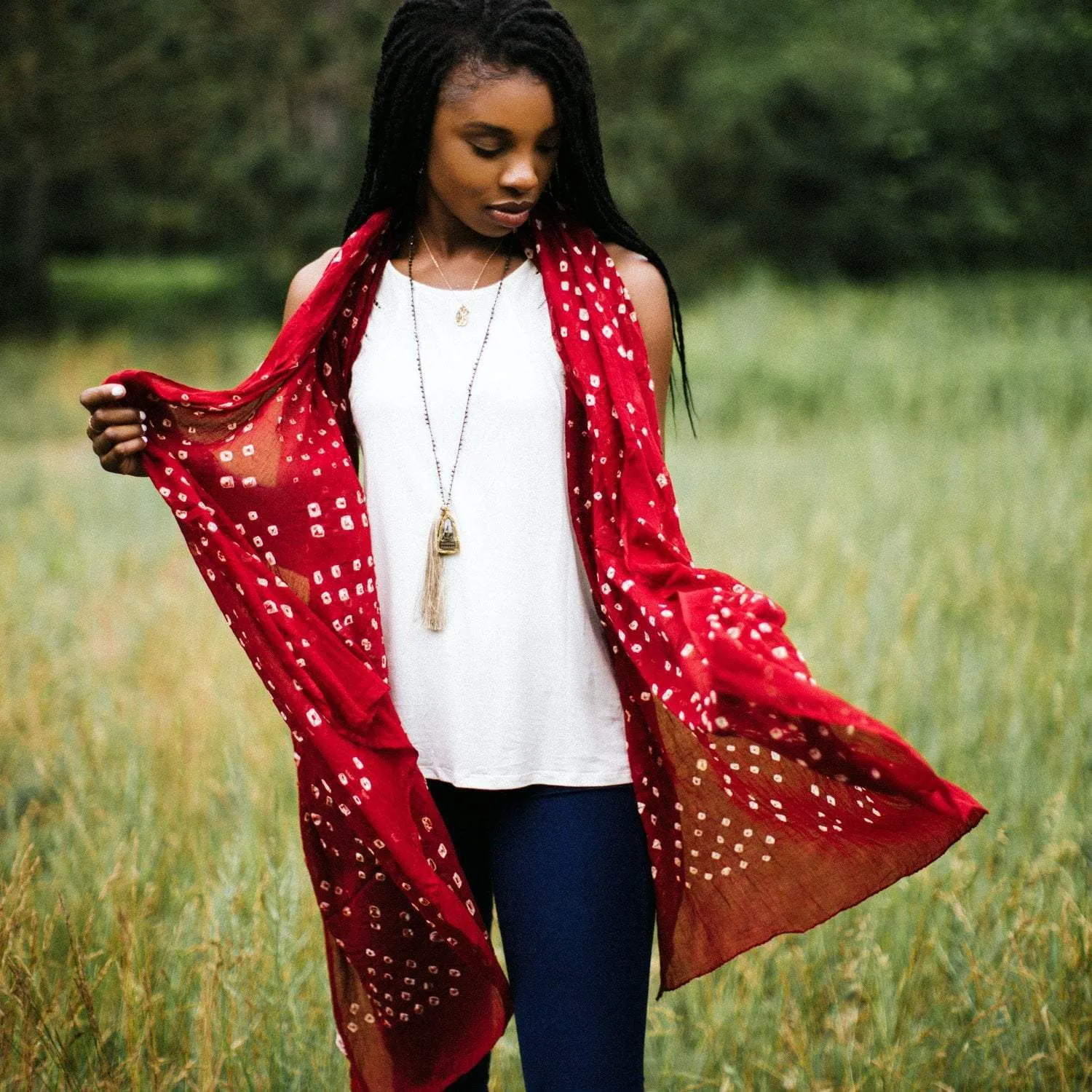 Bold Red Cotton Batik Scarf