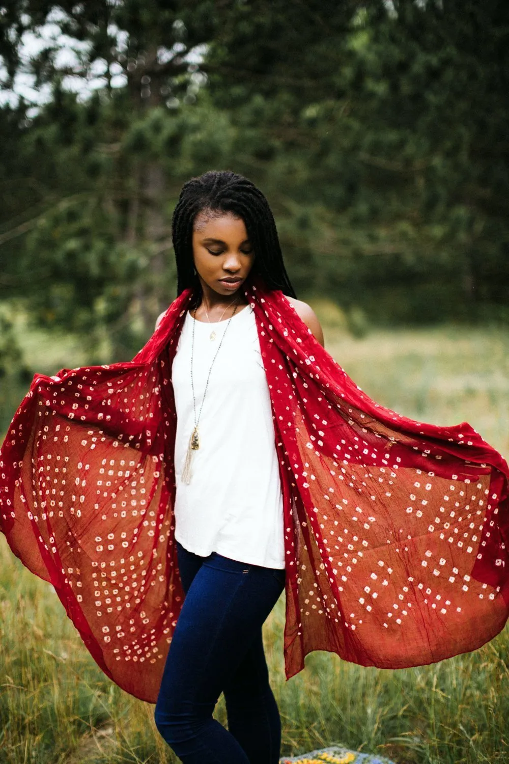 Bold Red Cotton Batik Scarf