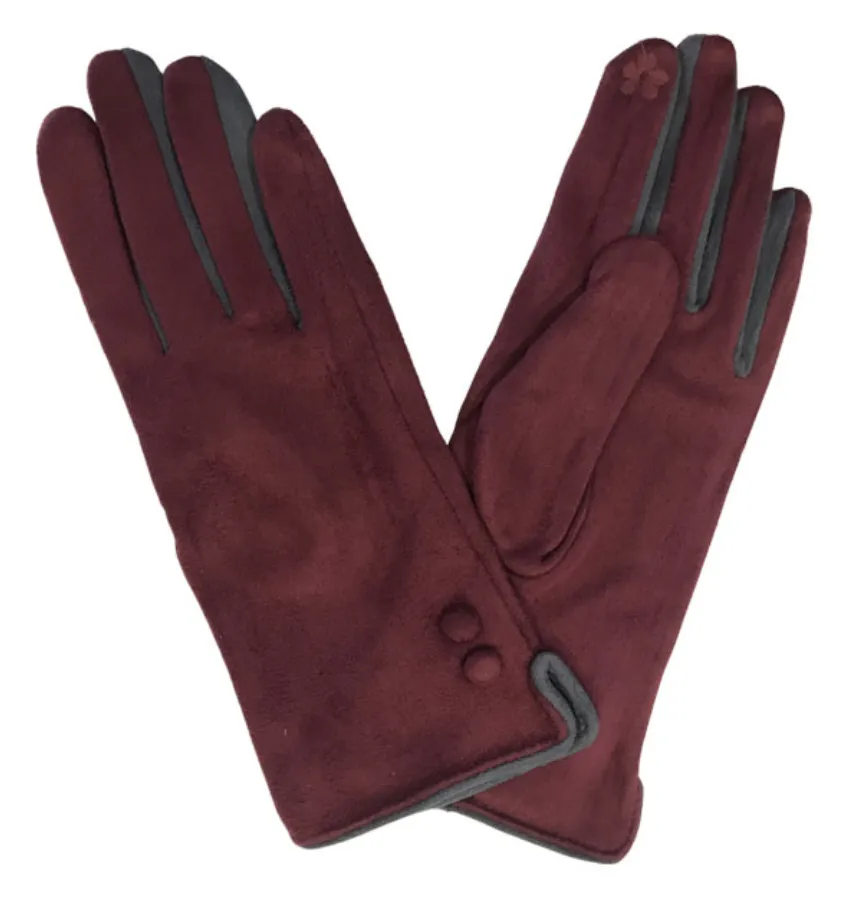 Burgundy Button Two Tone Gloves