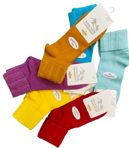 Colorful Socks - Sierra Socks Women Triple Cuff Crew Cotton Colorful Socks 6 Pair Pack