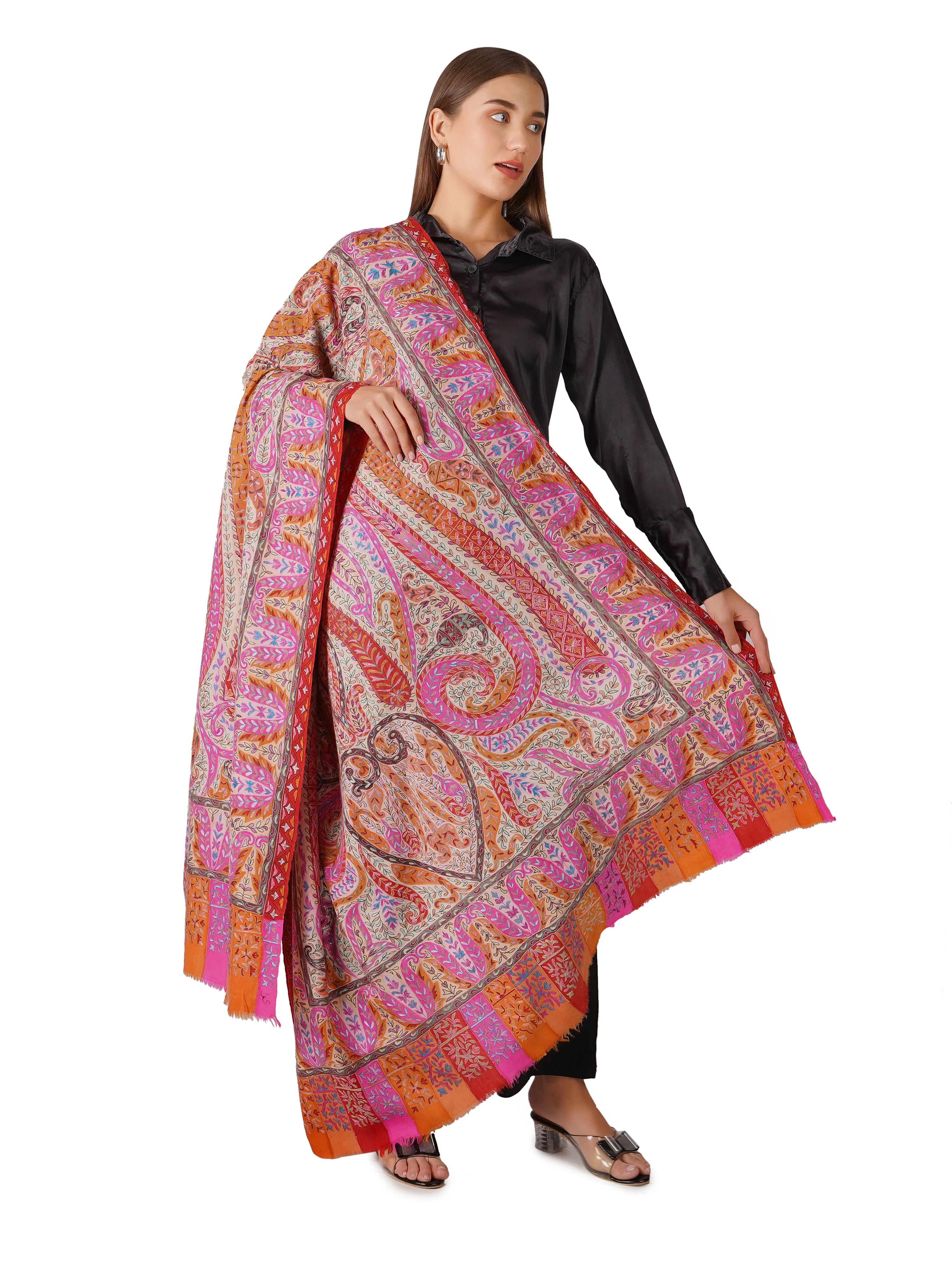 Cozy Pashmina Shawl with Elegant Embroidery