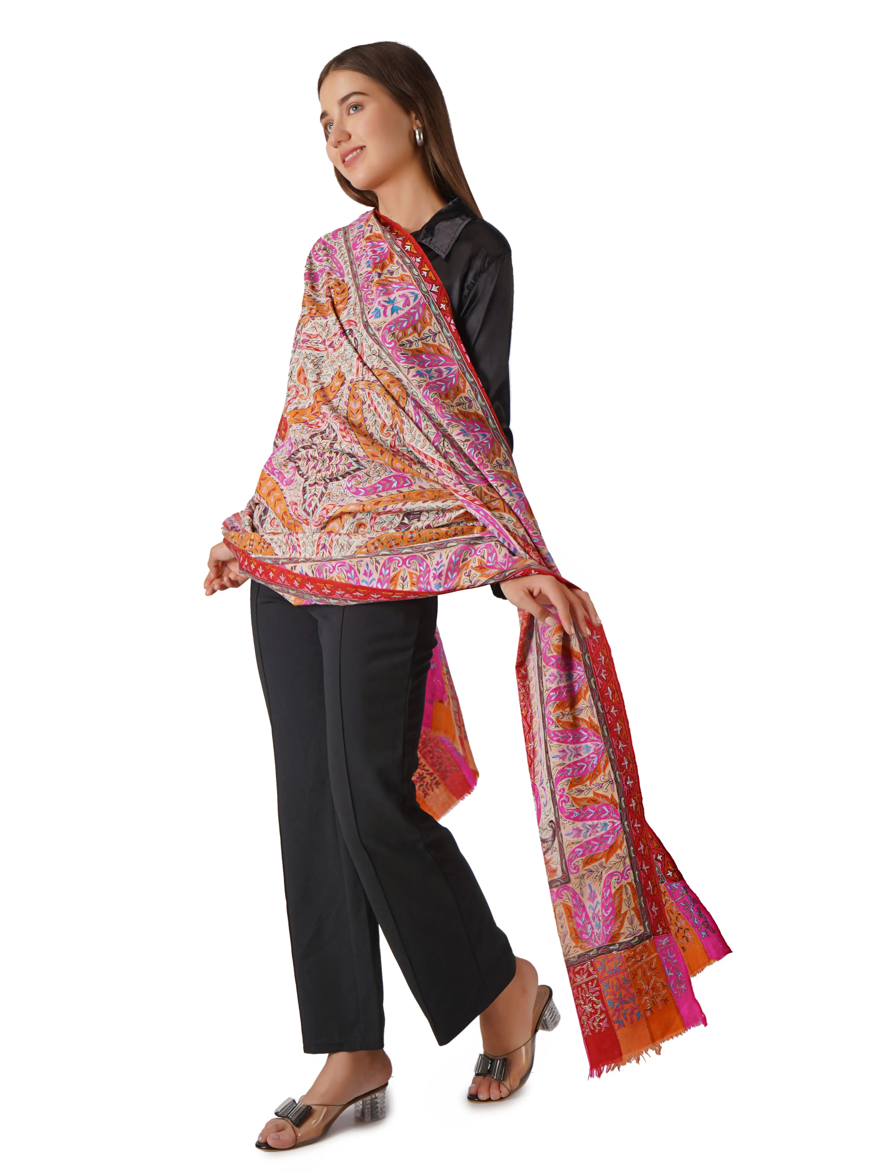 Cozy Pashmina Shawl with Elegant Embroidery