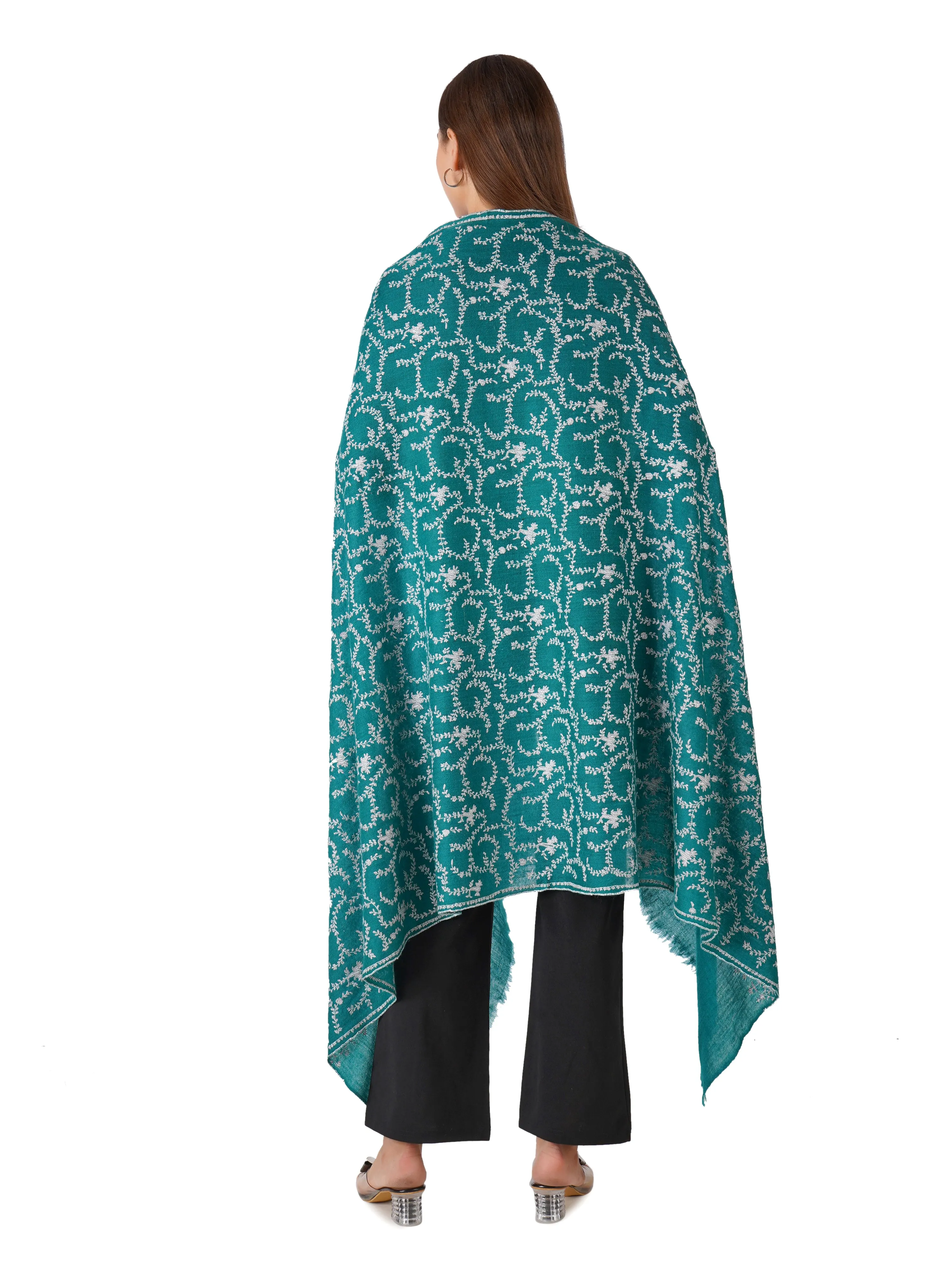 Cozy Pashmina Shawl with Intricate Embroidery - Green