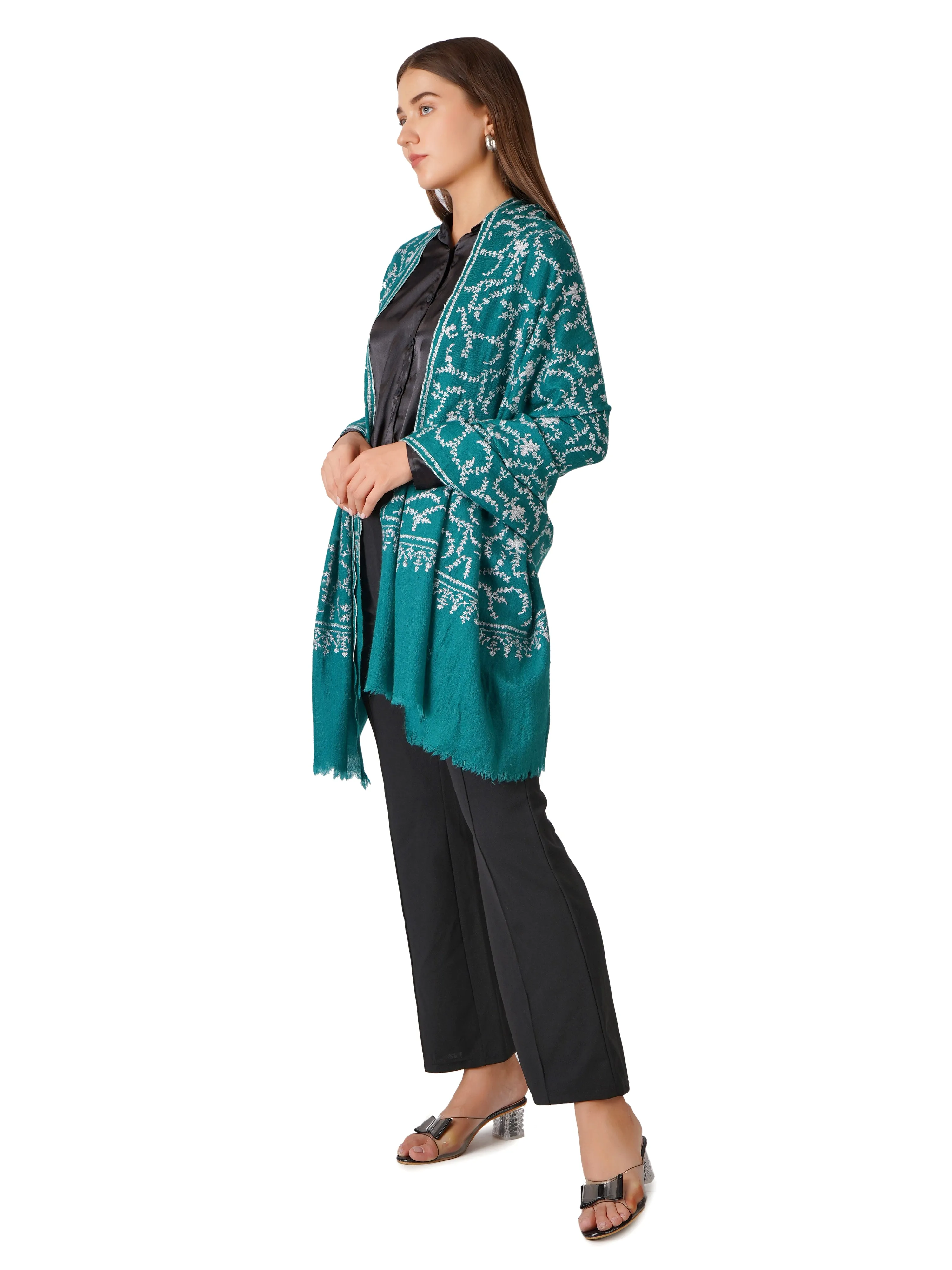 Cozy Pashmina Shawl with Intricate Embroidery - Green