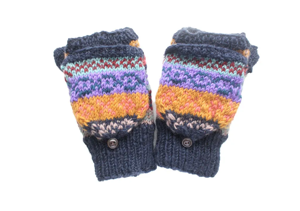 Dark Blue Pure Wool Convertible Mittens