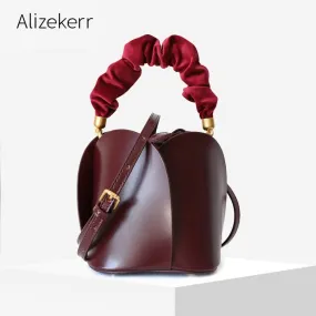 Flower Bucket Bag Handbag Women 2019 New Winter Desiger Removable Fold Handle Real Leather Tote Crossbody Bags Ladies Chic Purse