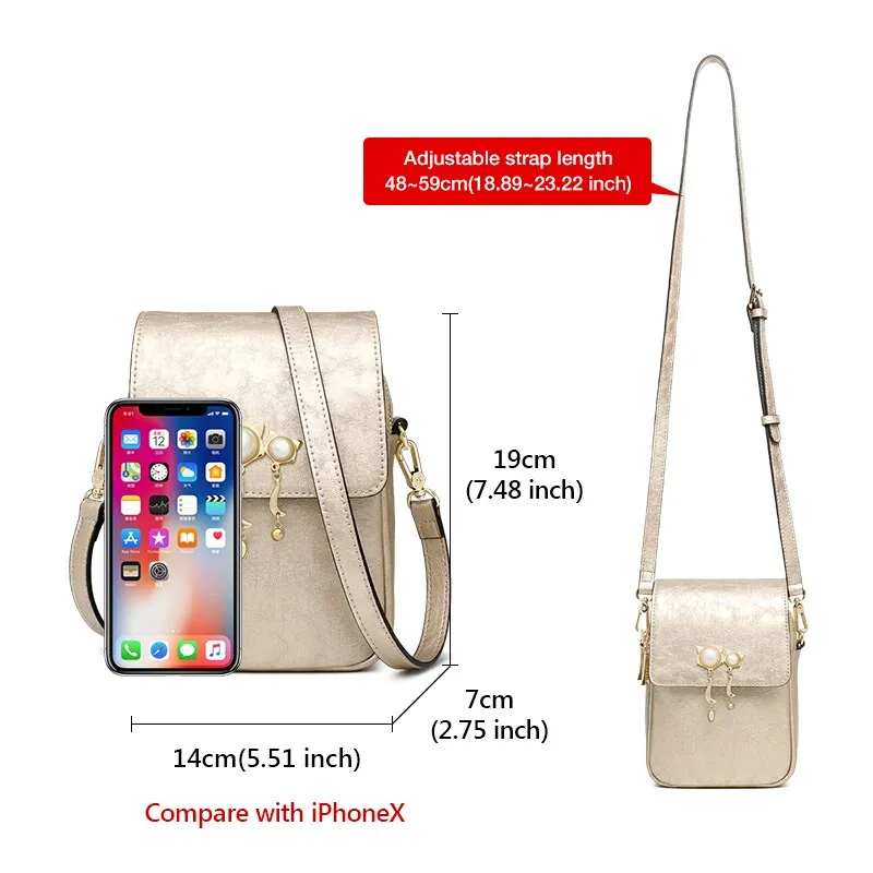 FOXER Girl's Fashion Phone Bag Large Capacity Female Chic Messenger Bag Women Cow Leather Crossbody Bags Lady Flip Clutch Bag