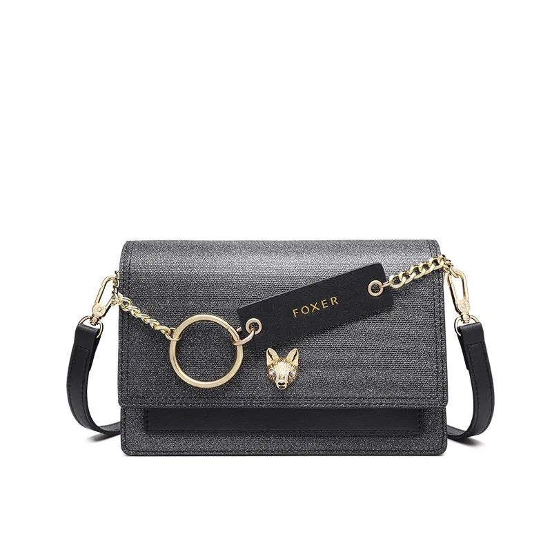 FOXER Women Summer Chic Flap Fashion Shoulder Bag Fox LOGO Girl's Mini Purse Shining Cross-body Bag Ladies Luxury Messenger Bag