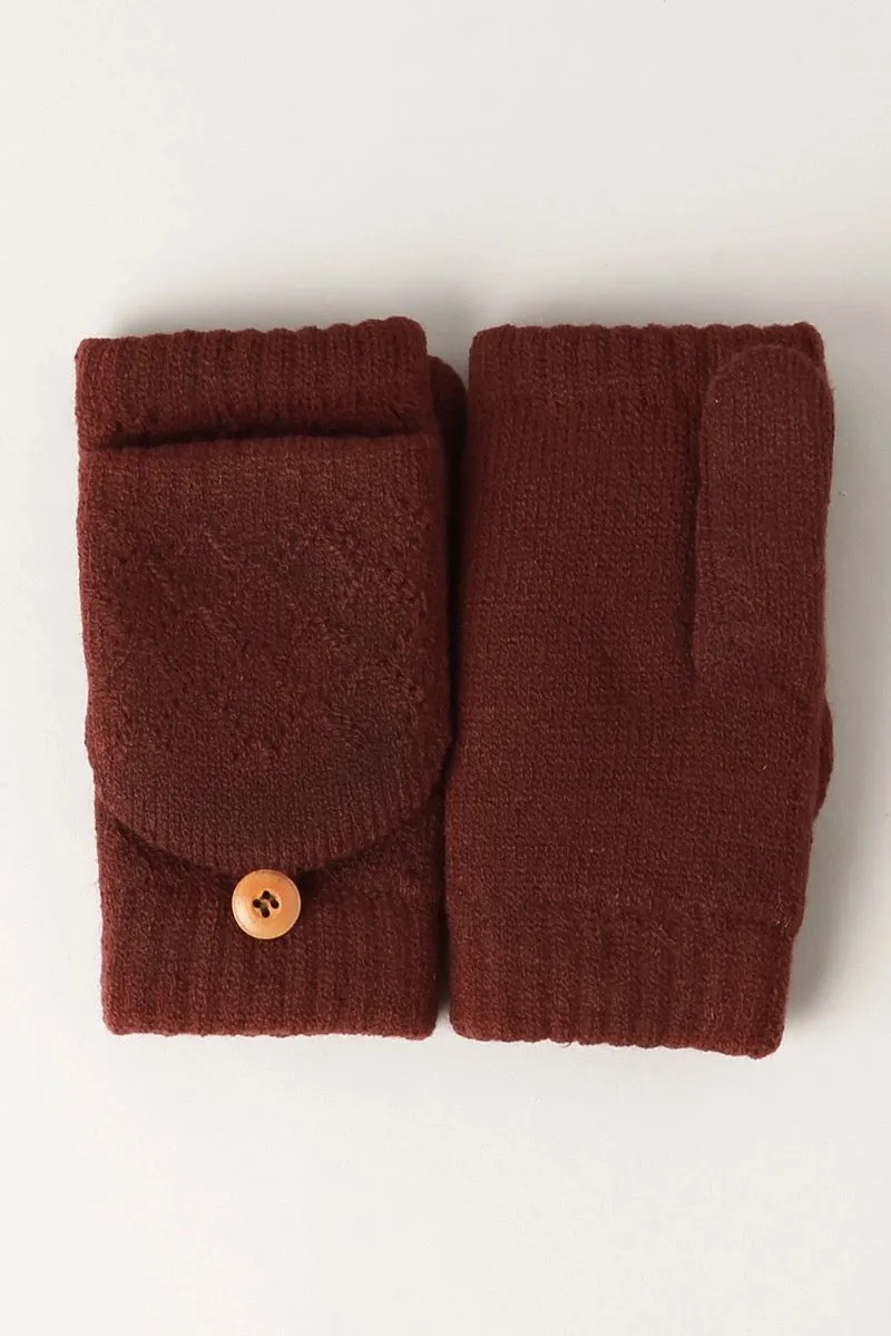 Hat | Burgundy Knit Convertible Fingerless Gloves | Fashion City