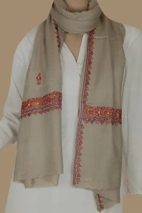 Kashmir Embroidered Beige Merino Woolen Stole