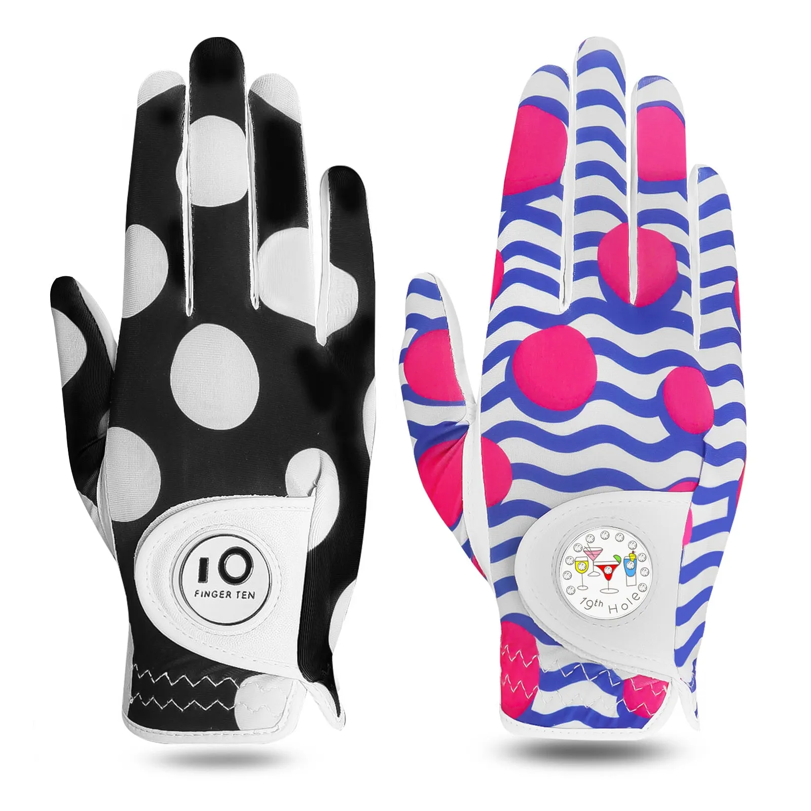 Ladies Golf Gloves Printed Dots Colored 2 Pack