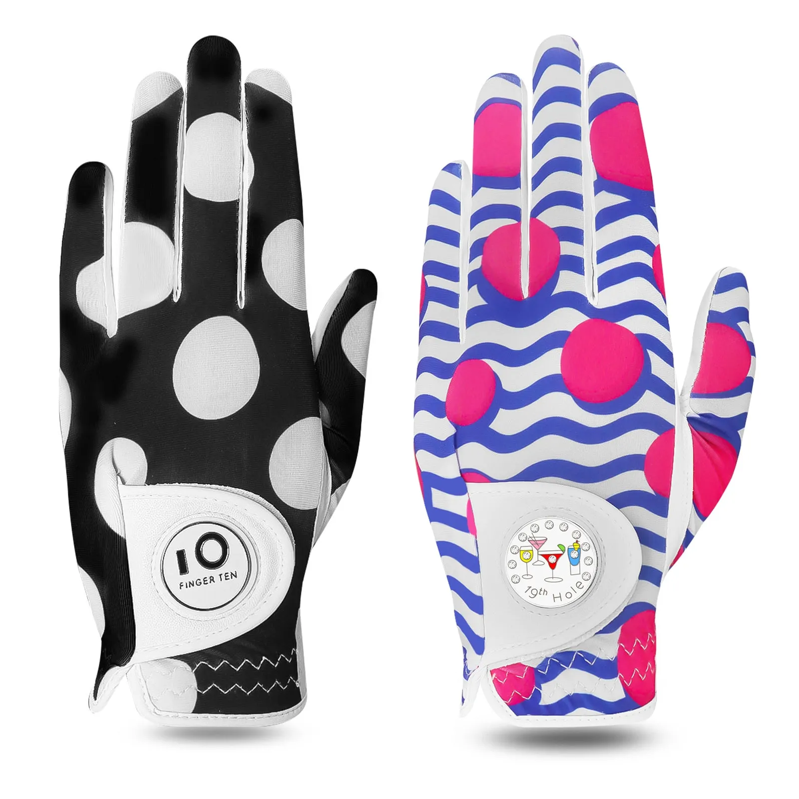 Ladies Golf Gloves Printed Dots Colored 2 Pack