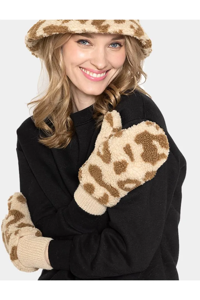 Leopard Teddy Pop-Top Mitten Gloves