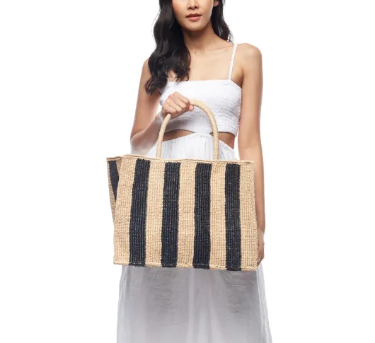 Mar Y Sol - Roma Tote in Natural with Navy Stripes