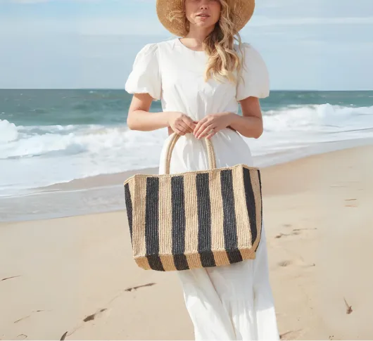 Mar Y Sol - Roma Tote in Natural with Navy Stripes