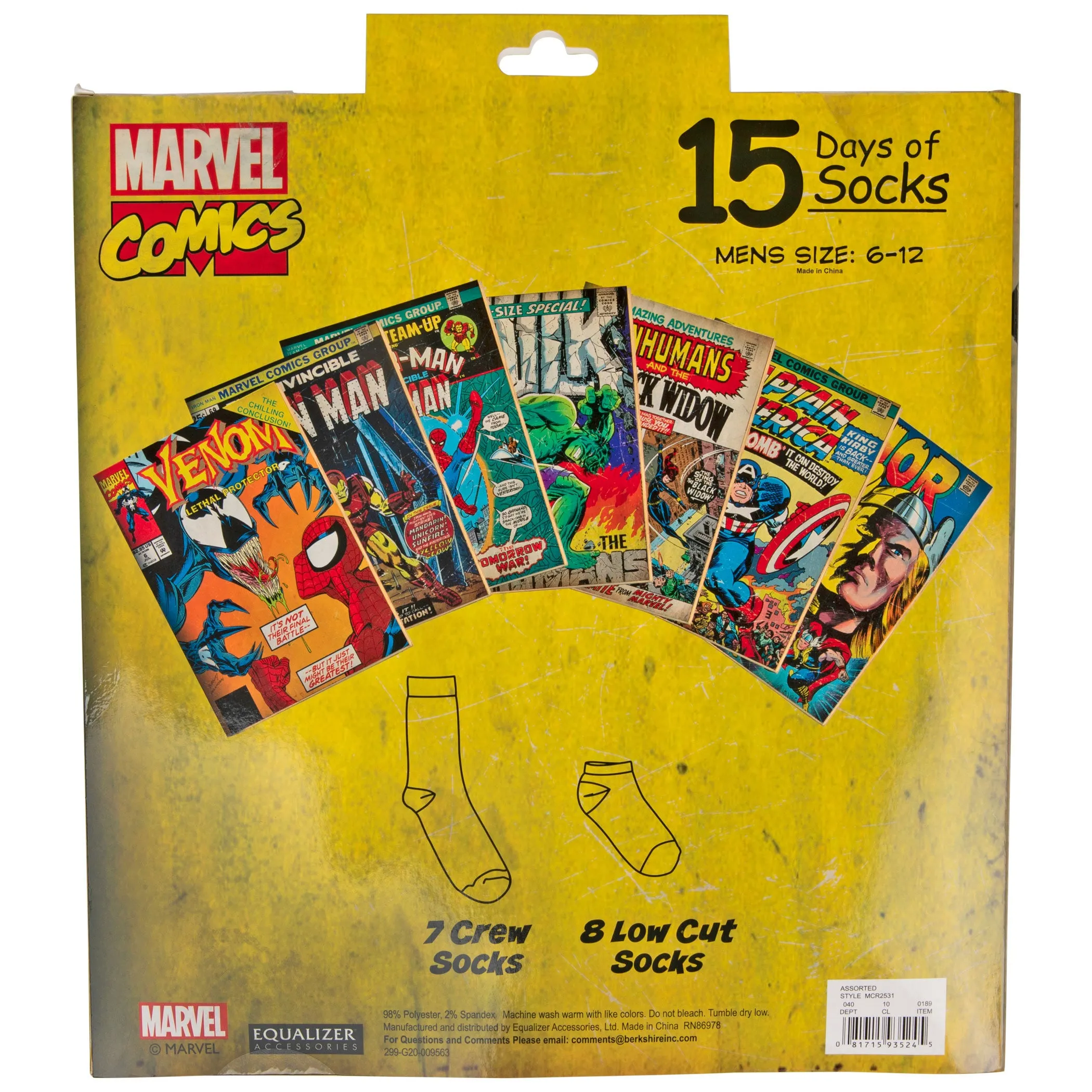 Marvel Comics 15 Days of Socks Advent Gift Box Men's Socks