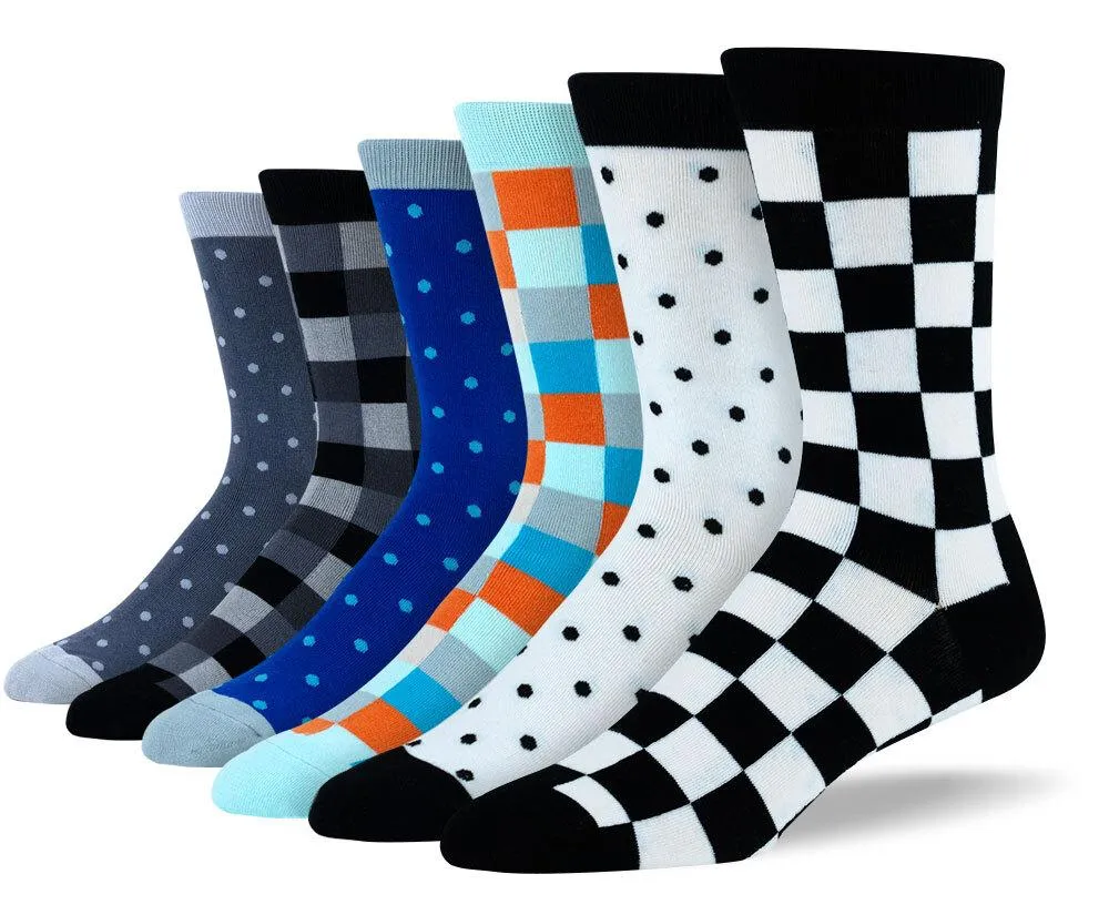 Men's Colorful Checkered & Polka Dot Bundle - 6 Pair