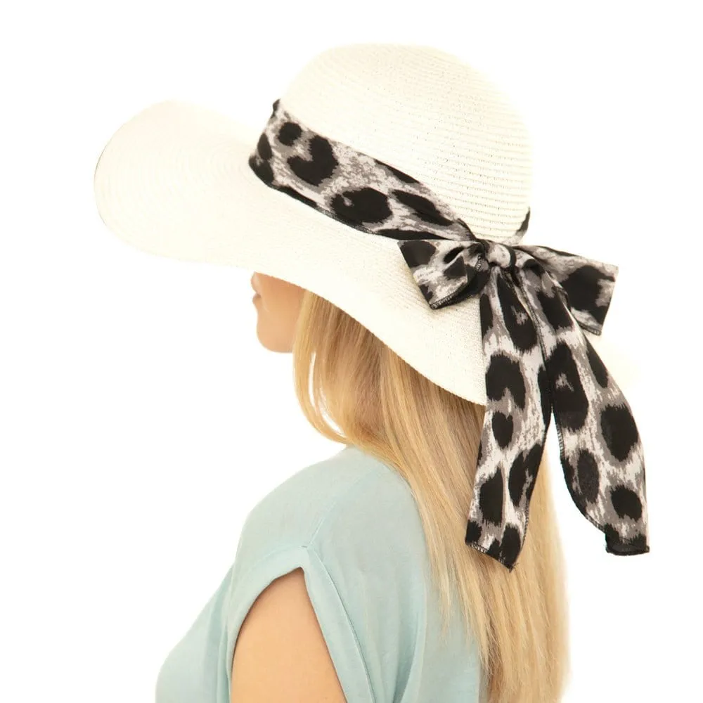 MH0024 Leopard Print Bow Summer Floppy Hat