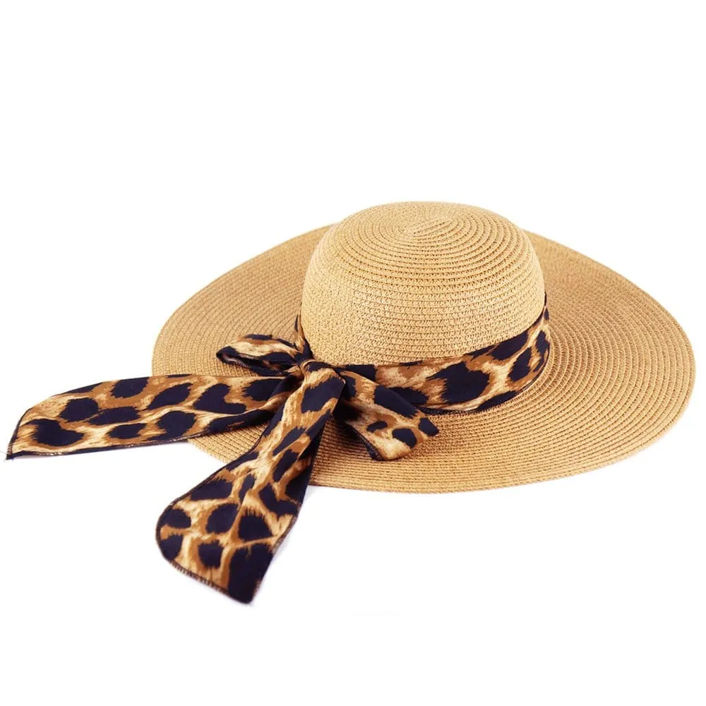 MH0024 Leopard Print Bow Summer Floppy Hat