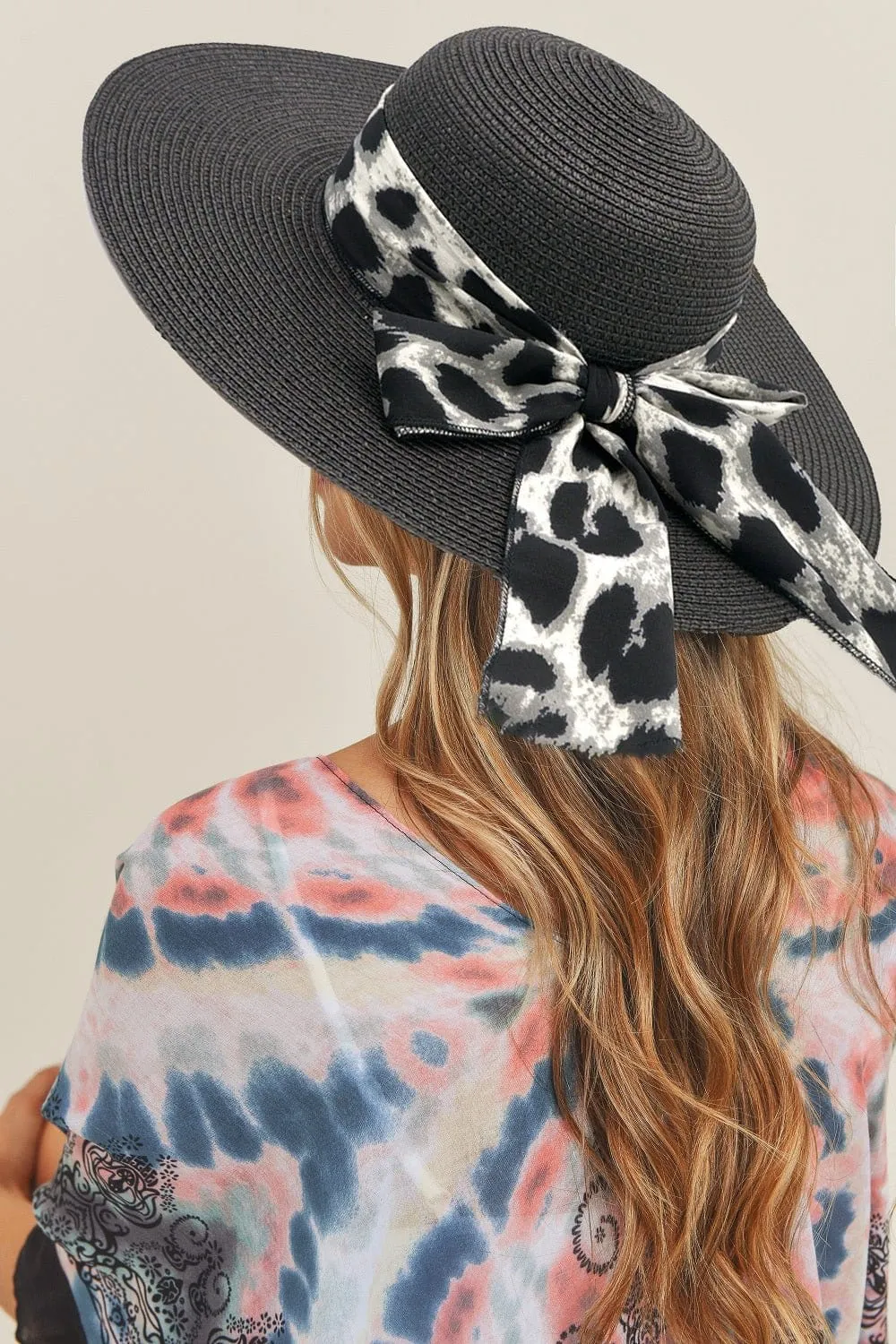 MH0024 Leopard Print Bow Summer Floppy Hat