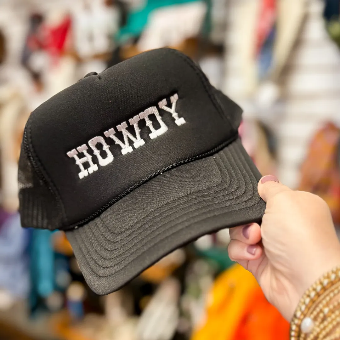 Online Exclusive | Howdy Embroidered Foam Trucker Hat in Black