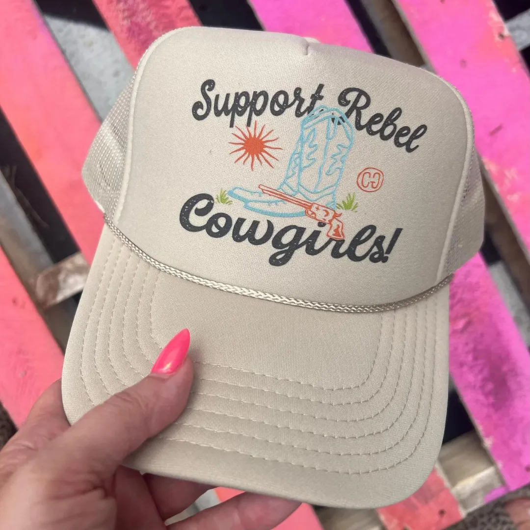 Online Exclusive | Support Rebel Cowgirls Foam Trucker Cap in Solid Cream