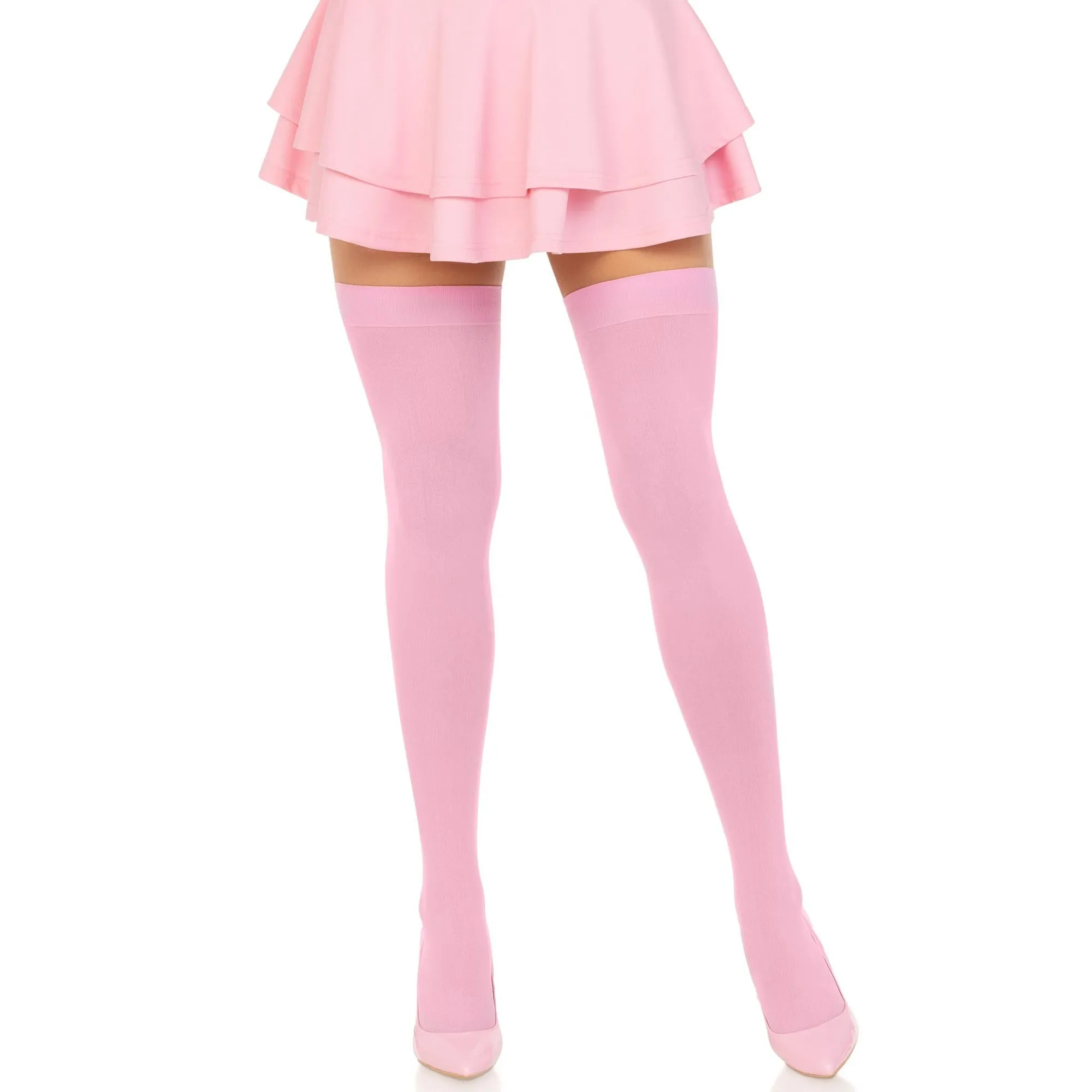 Pink Nylon Thigh-High Socks for Adults