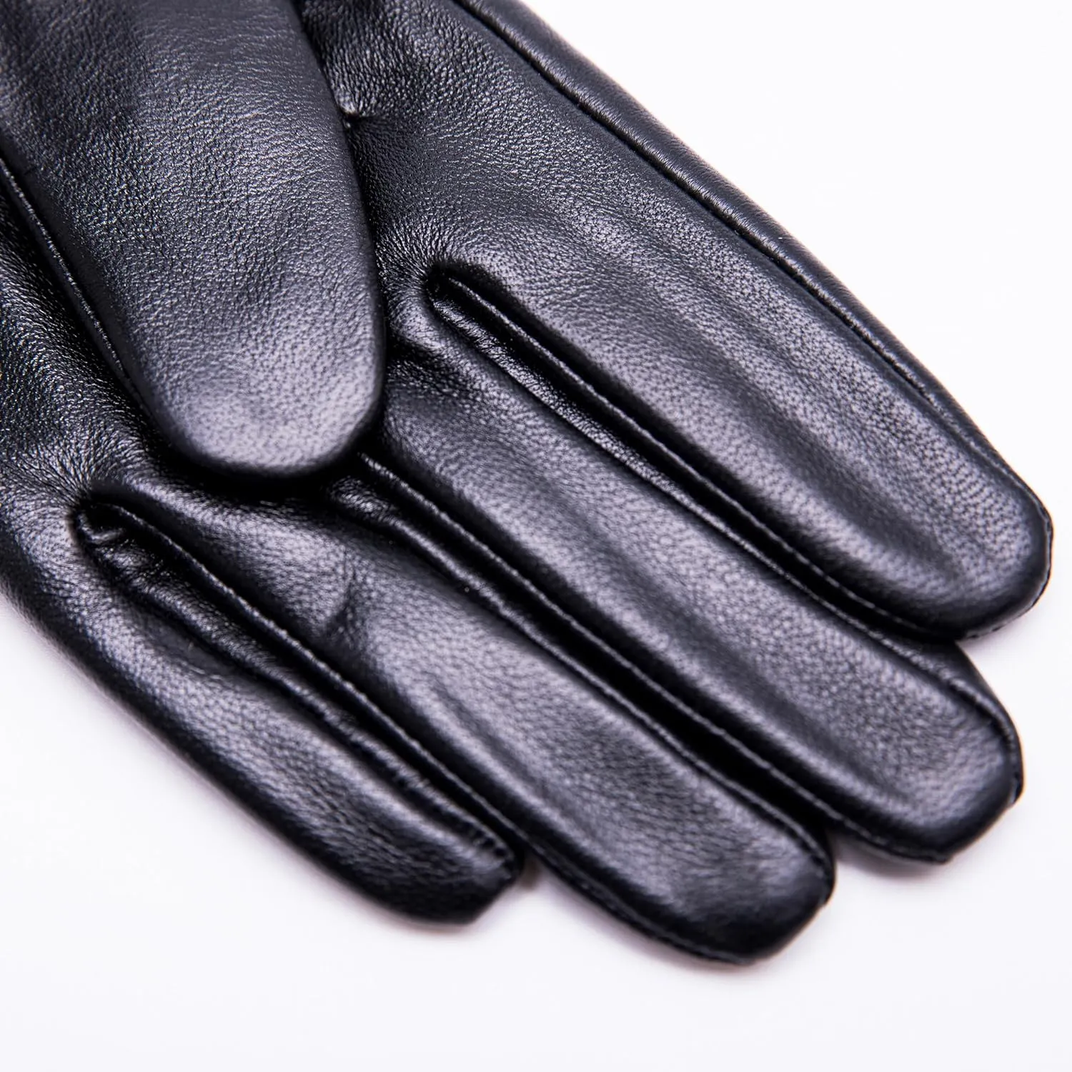 Real Leather Black Flat Winter Gloves w/Rabbit Fur Cuffs