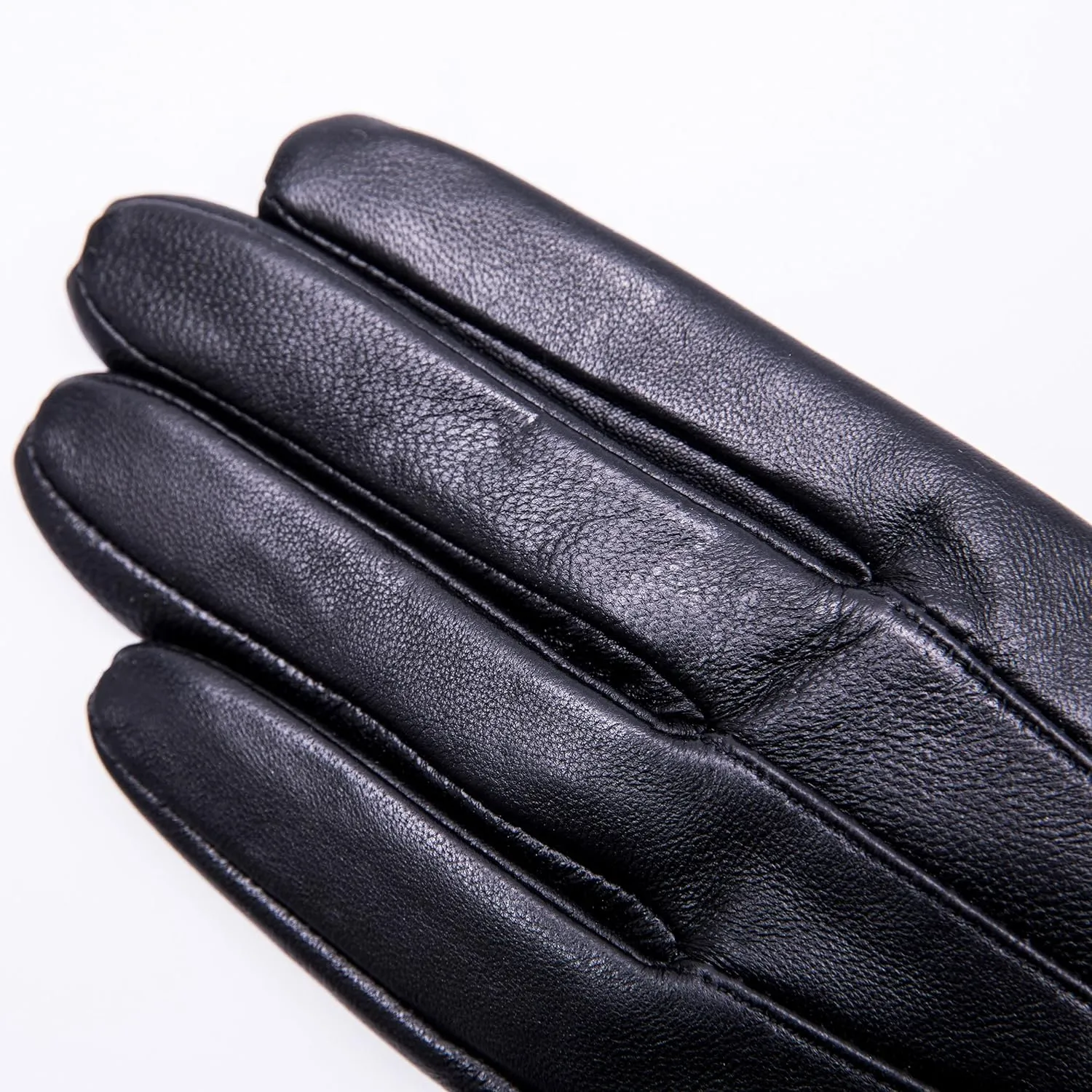 Real Leather Black Flat Winter Gloves w/Rabbit Fur Cuffs