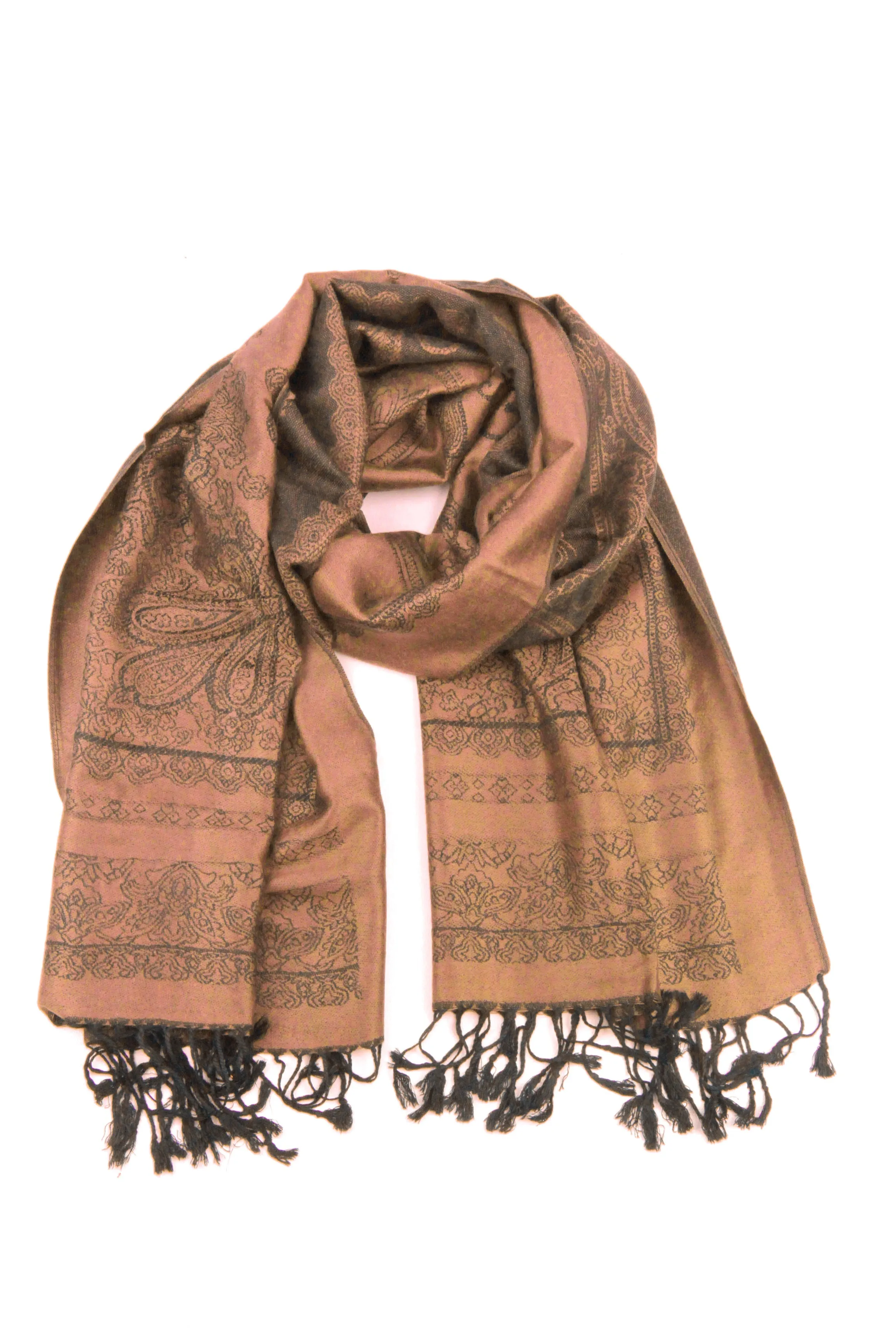 Sakkas Lightweight Two Tone Paisley Design Pashmina Fringe Scarf / Stole / Wrap