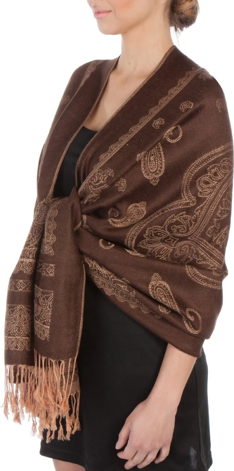 Sakkas Lightweight Two Tone Paisley Design Pashmina Fringe Scarf / Stole / Wrap