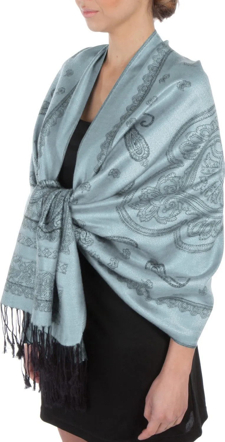 Sakkas Lightweight Two Tone Paisley Design Pashmina Fringe Scarf / Stole / Wrap