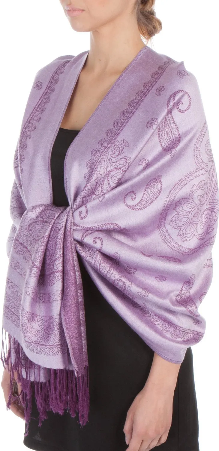 Sakkas Lightweight Two Tone Paisley Design Pashmina Fringe Scarf / Stole / Wrap