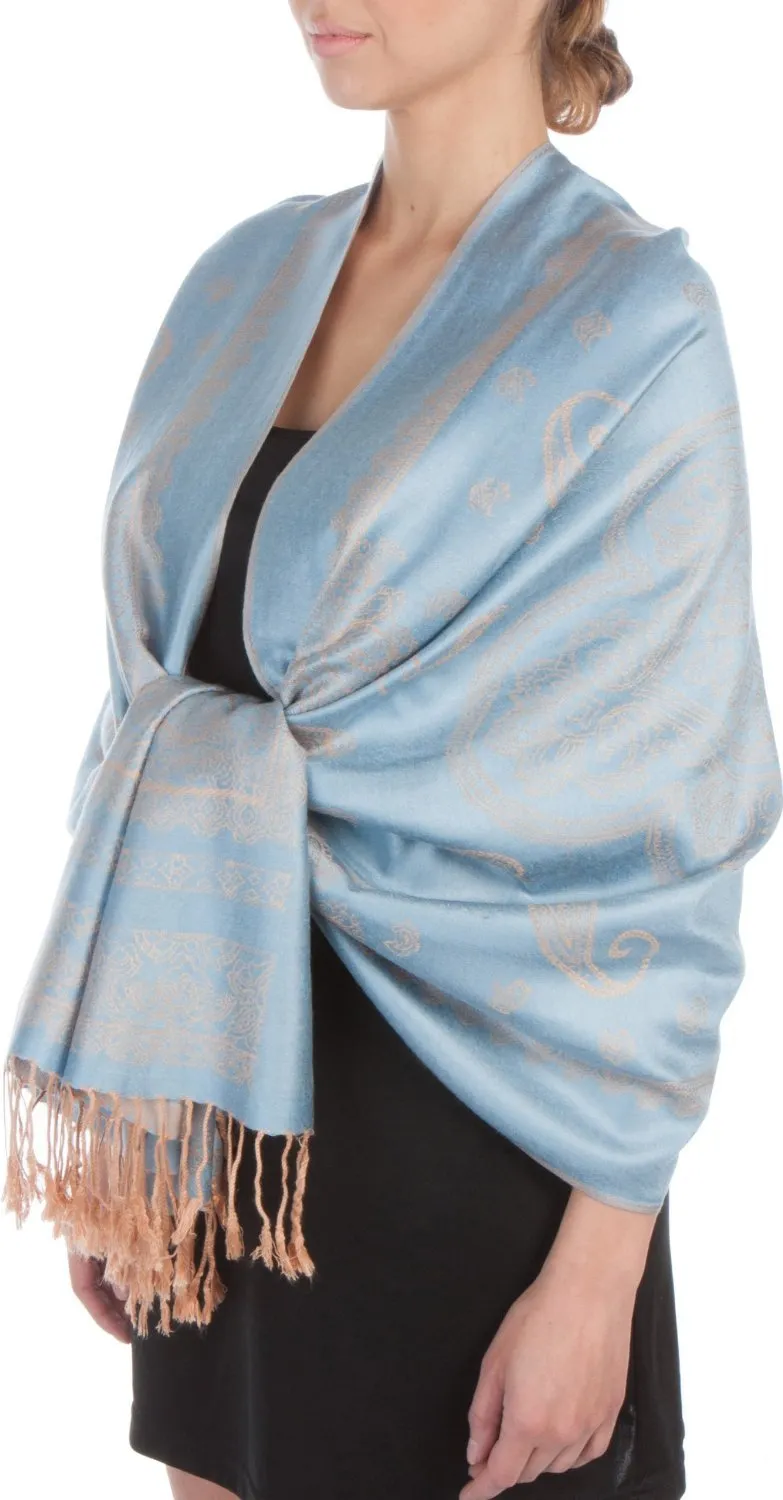 Sakkas Lightweight Two Tone Paisley Design Pashmina Fringe Scarf / Stole / Wrap