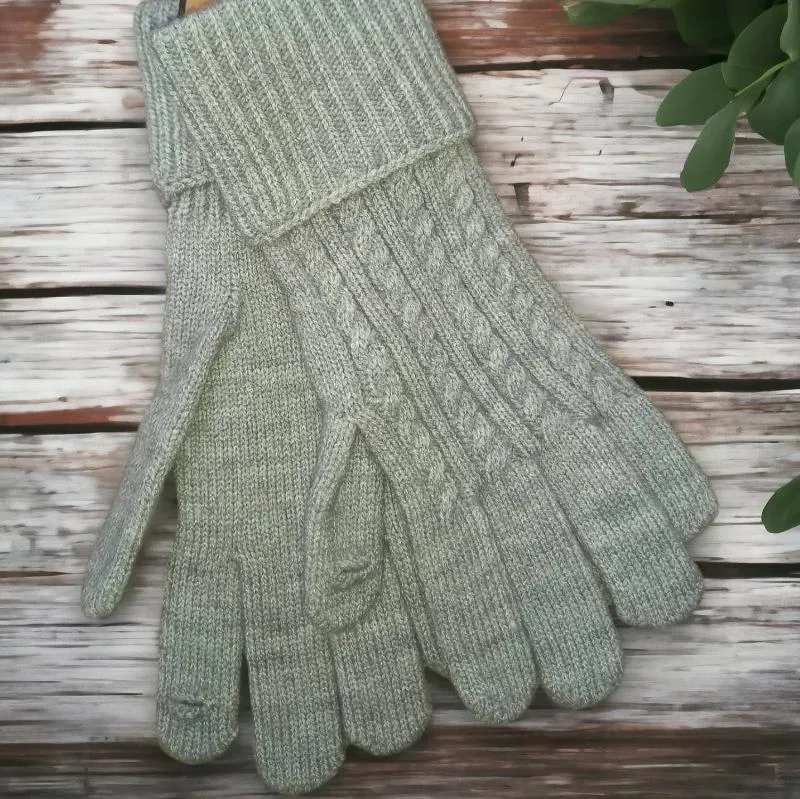 Snuggle Knit: Cosy Cable Knit Gloves: Grey