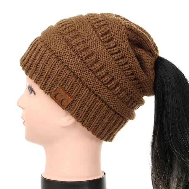 Soft Knit Ponytail Beanie