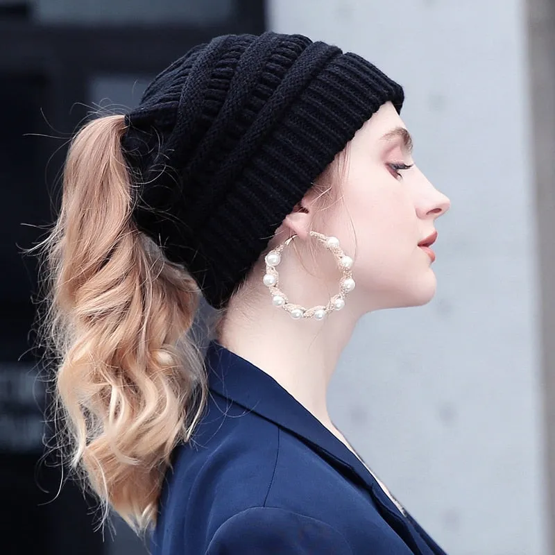 Soft Knit Ponytail Beanie