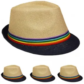 straw fedora hat black brim Case of 72