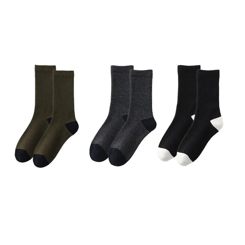 Sweetnana 3-Pack Men's Color-Block Casual Socks Cotton Crew Socks Comfortable Seamless Socks