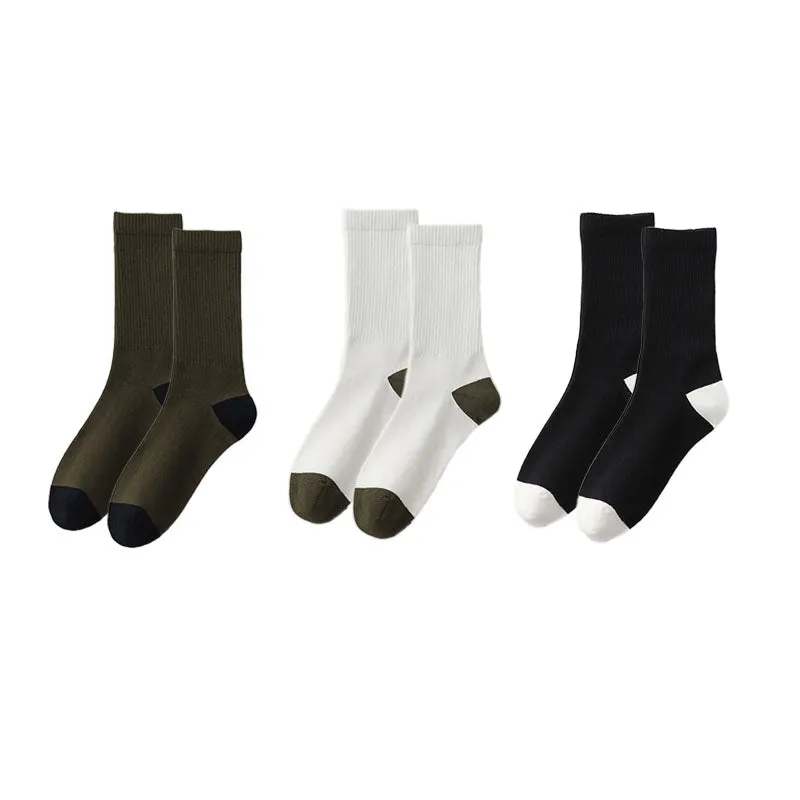 Sweetnana 3-Pack Men's Color-Block Casual Socks Cotton Crew Socks Comfortable Seamless Socks