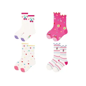 Sweetnana 4-Pack " Cheese Peach" Series Children's Seamless Socks: Cuff Crimping Crew Socks with Crimping and Dots Design, Thin Mesh Socks for Spring/Summer, Breathable,  Absorb sweat.