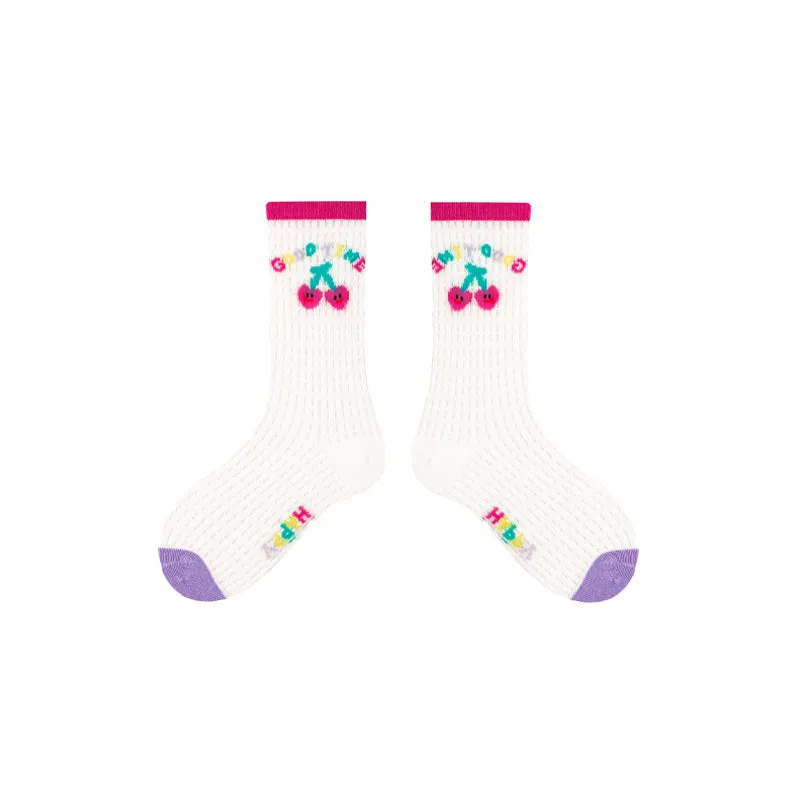 Sweetnana 4-Pack " Cheese Peach" Series Children's Seamless Socks: Cuff Crimping Crew Socks with Crimping and Dots Design, Thin Mesh Socks for Spring/Summer, Breathable,  Absorb sweat.