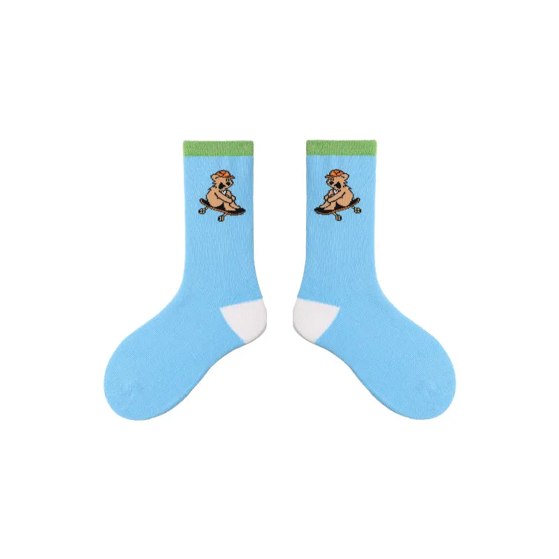 Sweetnana 4-Pack "Double Happy" Series Children's Seamless Socks: Kids Creative Fun Novelty Design Crew Socks for Spring/Summer Absorb-Sweat Cozy Socks.