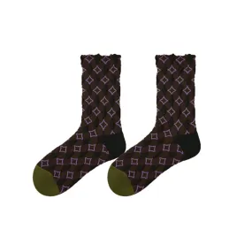 Sweetnana Autumn/Winter Women's Cotton Socks with Houndstooth Design, Ethnic Trendy Socks, Warm Cozy Crew Socks.