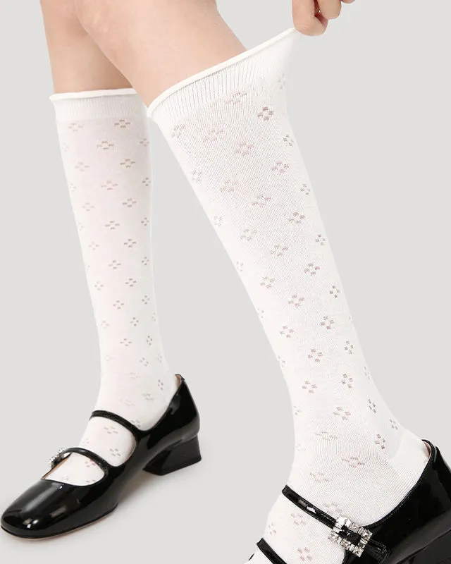 Sweetnana Ballet Women's Cotton Seamless Socks, Calf Mesh Socks with Hollow Pattern Design, Thin and Comfort.